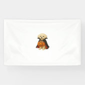 Bichon Frisé Halloween Vampire Pup met Pumpkin Ba Spandoek (Horizontaal)