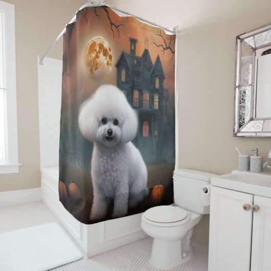 Bichon Frise Halloween Verschrikkelijk Douchegordijn (In situ)