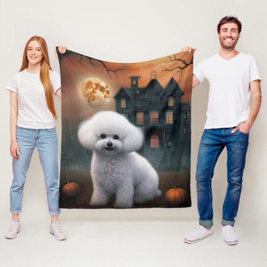 Bichon Frise Halloween Verschrikkelijk Fleece Deken (In situ)