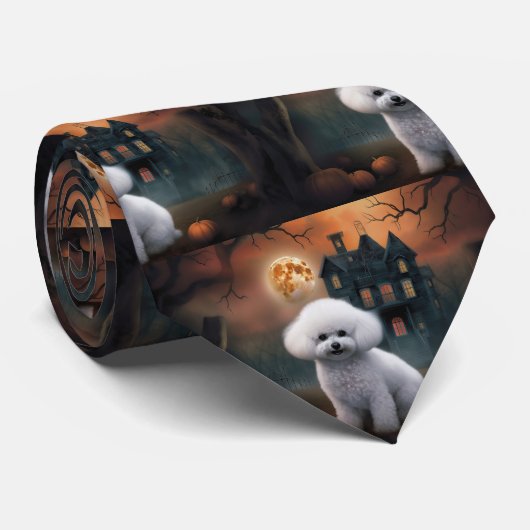 Bichon Frise Halloween Verschrikkelijk Stropdas (Opgerold)