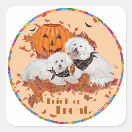 Bichon Frise Halloween Vierkante Sticker (Voorkant)