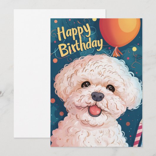 Bichon Frise Happy Birthday Feestdagenkaart (Voorkant / Achterkant)