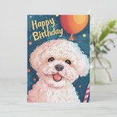 Bichon Frise Happy Birthday Feestdagenkaart (Staand voorkant)