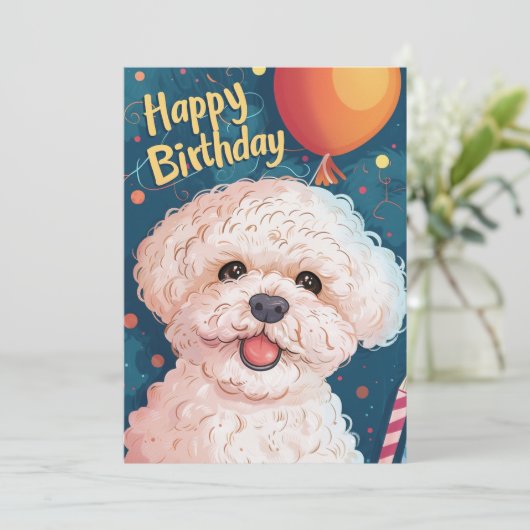 Bichon Frise Happy Birthday Feestdagenkaart (Staand voorkant)
