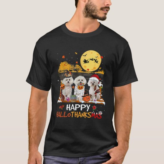 Bichon Frise Happy Hanksmas Halloween Bedankt T-shirt (Voorkant)