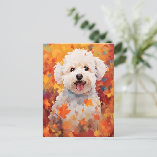 Bichon Frise Herfst Dankdag Briefkaart (Staand voorkant)