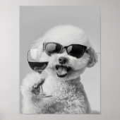 Bichon Frise Holding Wine Wall Art, Black and Whit Poster (Voorkant)