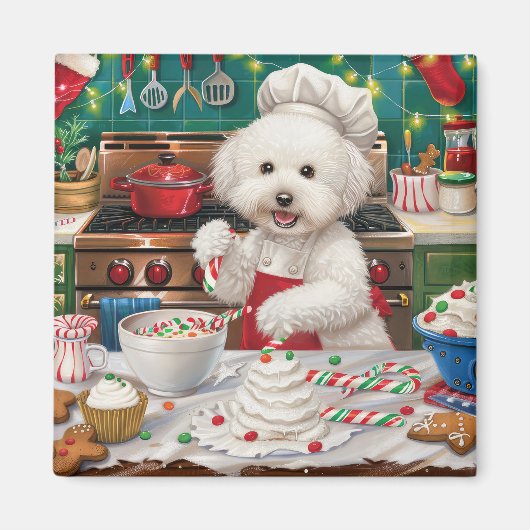 Bichon Frise Holiday Baking: Feestelijke Kerst Magneet (Voorkant)