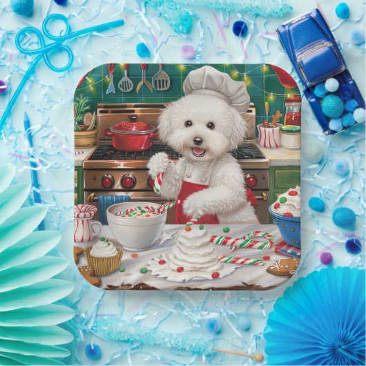 Bichon Frise Holiday Baking: Feestelijke Kerst Papieren Bordje (Feest)