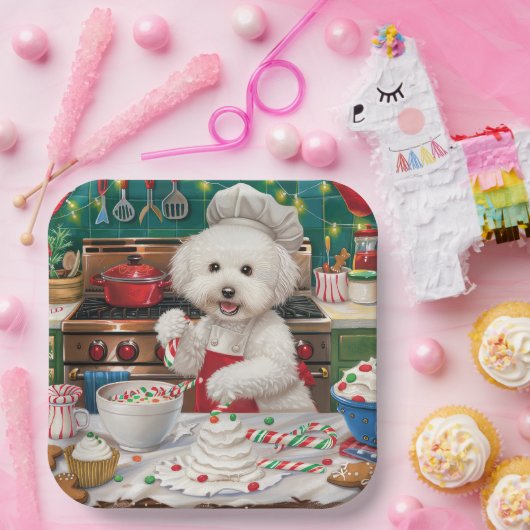 Bichon Frise Holiday Baking: Feestelijke Kerst Papieren Bordje (Feest)