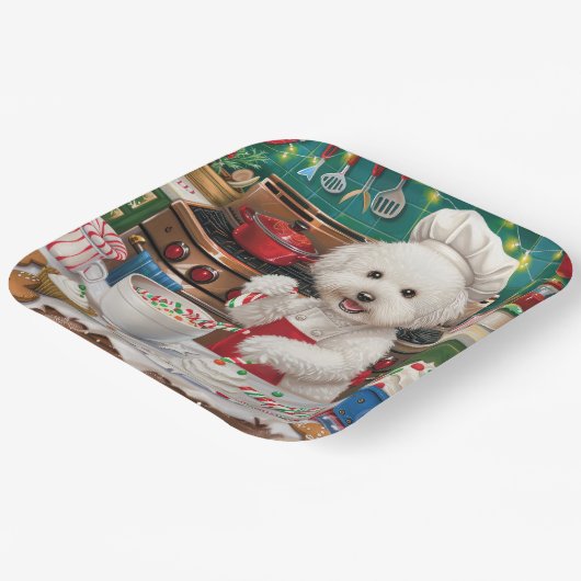 Bichon Frise Holiday Baking: Feestelijke Kerst Papieren Bordje (Gebogen)