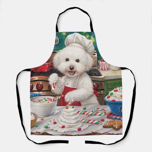 Bichon Frise Holiday Baking: Feestelijke Kerst Schort (Voorkant)