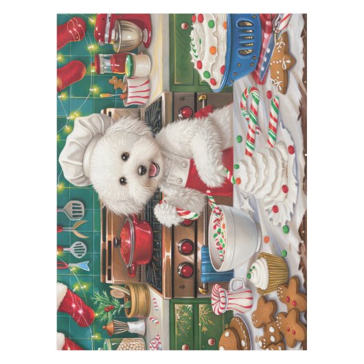 Bichon Frise Holiday Baking: Feestelijke Kerst Tafelkleed (Voorkant)
