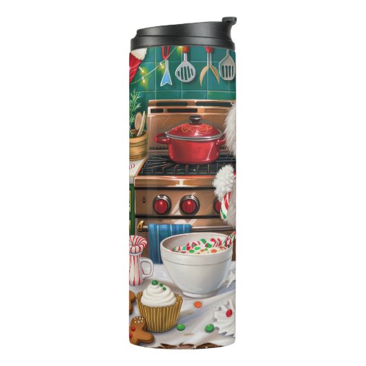 Bichon Frise Holiday Baking: Feestelijke Kerst Thermosbeker (Gedraaid links)