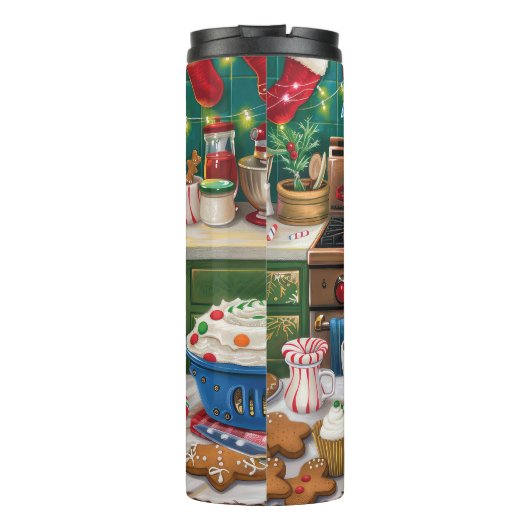 Bichon Frise Holiday Baking: Feestelijke Kerst Thermosbeker (Achterkant)