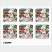 Bichon Frise Holiday Baking: Feestelijke Kerst Vierkante Sticker (Vel)