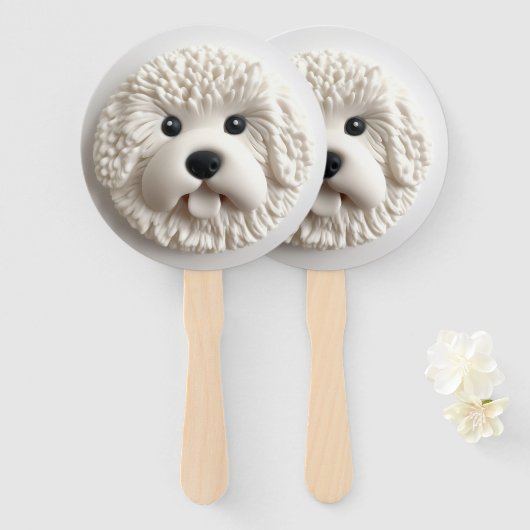 Bichon Frise Hond 3D Geïnspireerd Handwaaier (Voorkant en achterkant)