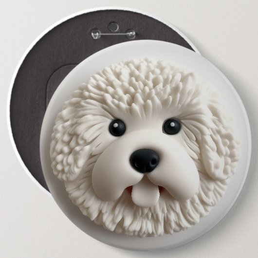 Bichon Frise Hond 3D Geïnspireerd Ronde Button 6,0 Cm (Voorkant /achterkant)