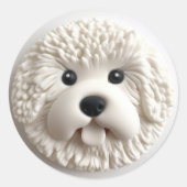Bichon Frise Hond 3D Geïnspireerd Ronde Sticker (Voorkant)