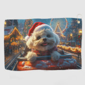Bichon Frise-hond achtbaan Kerstmis Golfhanddoek (Horizontaal)