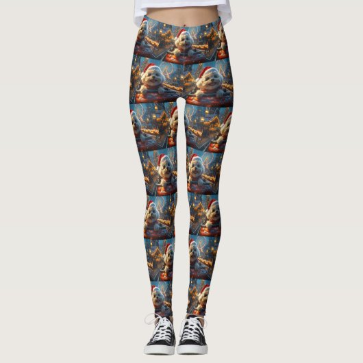 Bichon Frise-hond achtbaan Kerstmis Leggings (Voorkant)