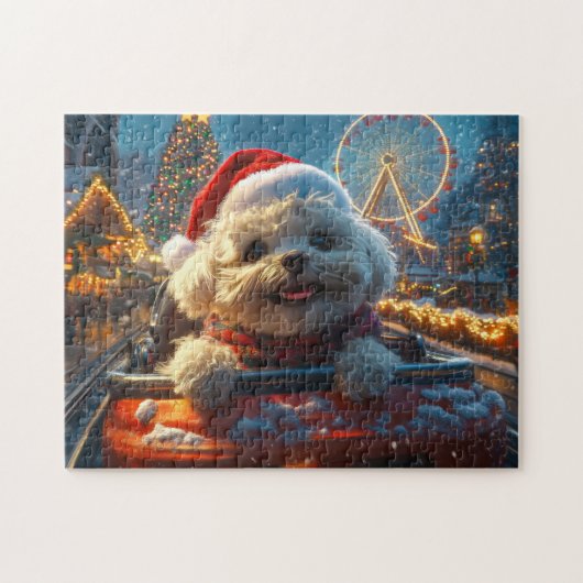 Bichon Frise Hond Achterbaan Kerstmis Legpuzzel (Horizontaal)