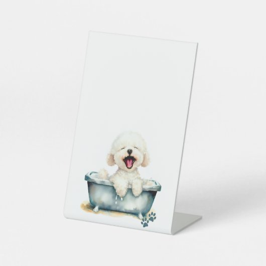 Bichon Frise Hond Blank Menu Reclamebord Met Voetstuk (Voorkant)