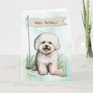 Bichon Frise hond buiten onder verjaardagsbord Kaart