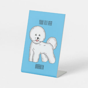 Bichon frise hond cartoon illustratie reclamebord met voetstuk