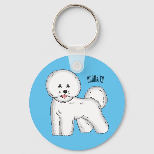 Bichon frise hond cartoon illustratie sleutelhanger (Voorkant)