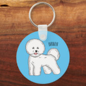 Bichon frise hond cartoon illustratie sleutelhanger (Voorkant)