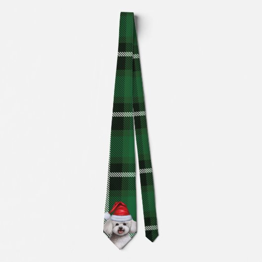 Bichon Frise Hond en Green Plaid Kerstmis Stropdas (Voorkant)