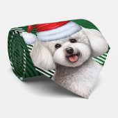 Bichon Frise Hond en Green Plaid Kerstmis Stropdas (Opgerold)