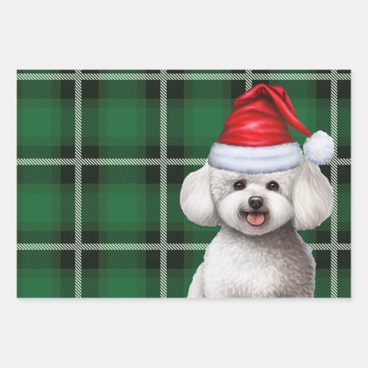 Bichon Frise Hond en Green Plaid Vakantie Inpakpapier Vel (Voorkant 3)