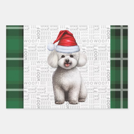 Bichon Frise Hond en Green Plaid Vakantie Inpakpapier Vel (Voorkant)