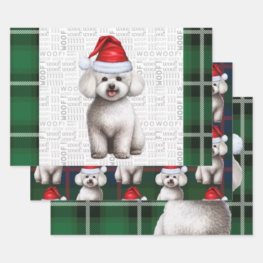Bichon Frise Hond en Green Plaid Vakantie Inpakpapier Vel (Set)
