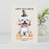 Bichon Frise Hond Gelukkig Halloween Feestdagenkaart (Staand voorkant)