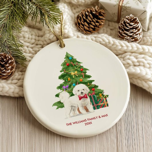Bichon Frise Hond Gepersonaliseerde Kerstmis Keramisch Ornament