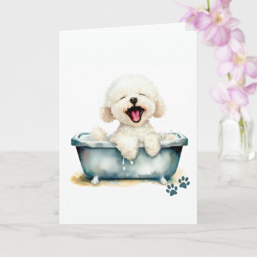 Bichon Frise Hond Gevouwen Groet Kaart (Orchidee)