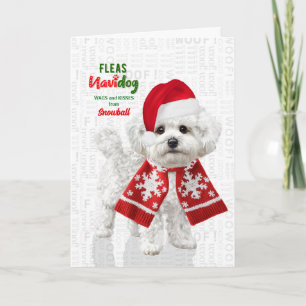 Bichon Frise Hond Grappige Vlooien Navidog met Naa Feestdagen Kaart