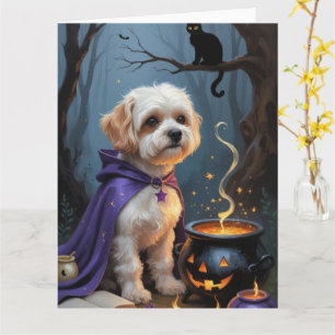Bichon Frise Hond grillig Halloween schilderij Kaart