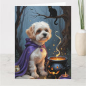 Bichon Frise Hond grillig Halloween schilderij Kaart (Voorkant)