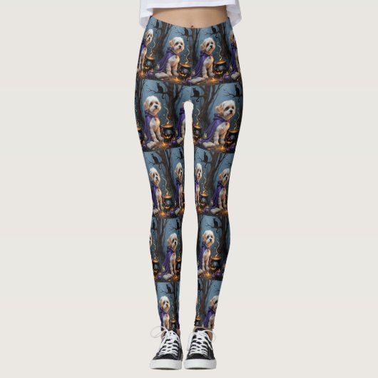 Bichon Frise Hond grillig Halloween schilderij Leggings (Voorkant)