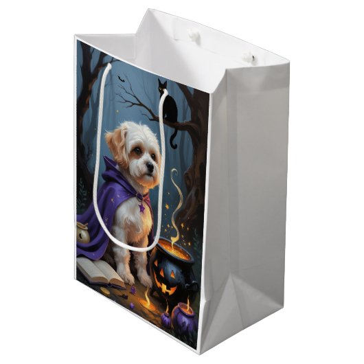 Bichon Frise Hond grillig Halloween schilderij Medium Cadeauzakje (Voorkant Gekanteld)