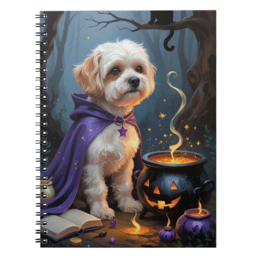 Bichon Frise Hond grillig Halloween schilderij Notitieboek (Voorkant)
