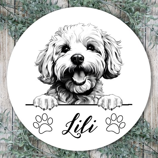 Bichon Frise Hond Hand Tekening Gepersonaliseerd Ronde Sticker