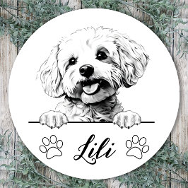Bichon Frise Hond Hand Tekening Gepersonaliseerd Ronde Sticker
