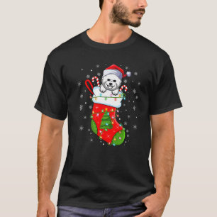 Bichon Frise Hond in Kerstsokken Lichtjes Xmas Pr T-shirt