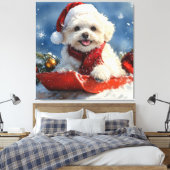 Bichon Frise Hond in Sledge Laat het Sneeuw Kerstm Canvas Afdruk (Insitu (Slaapkamer))