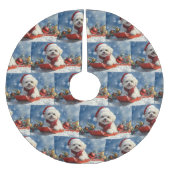Bichon Frise Hond in Sledge Laat het Sneeuw Kerstm Kerstboom Rok (Voorkant)